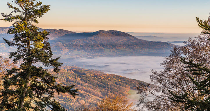 Blick auf die Berge der deutschen Alpen mit Nebelmeer Blick auf die Berge der deutschen Alpen mit Nebelmeer