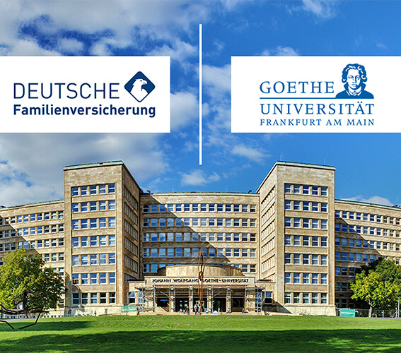 Logos der DFV und Goethe-Uni über dem Campus-Westend